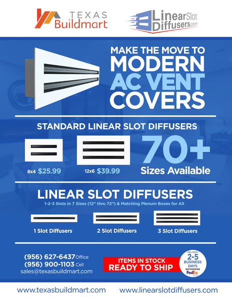 Brochure of 10x8 Modern Air Vent Cover White - 10x8 Standard Linear Slot Diffuser White - Texas Buildmart