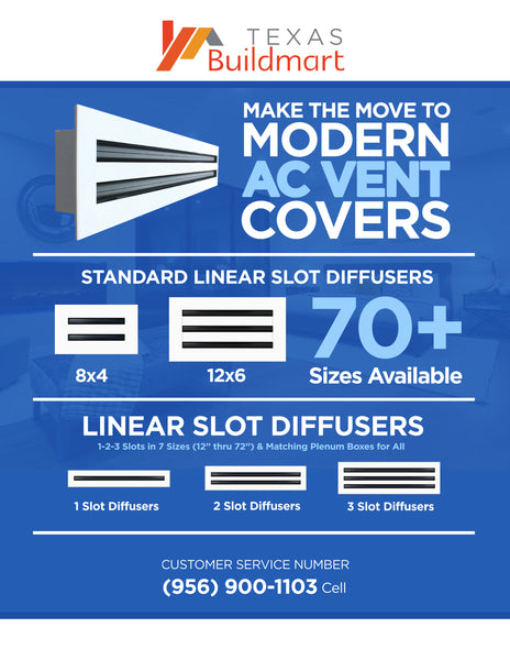 Brochure of 20x8 Modern Air Vent Cover White - 20x8 Standard Linear Slot Diffuser White - Texas Buildmart