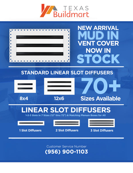 BUILDMART - 22x4 MUD-IN Air Vent Cover - Drywall MUD IN White Air Vent - MUD Linear Slot Diffuser - Register Grille for Ceiling and Walls - Texas Buildmart
