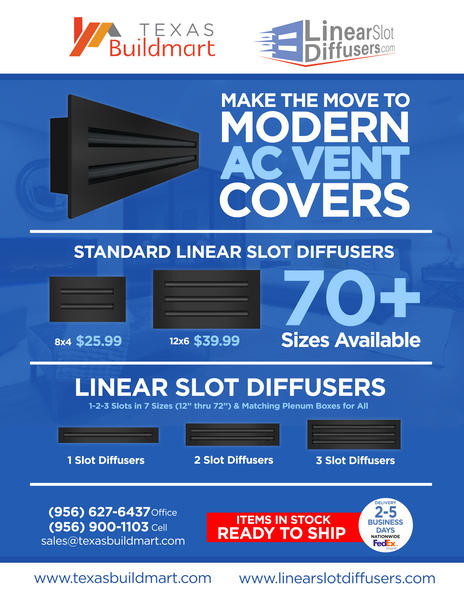 Brochure of 20x6 Modern Air Vent Cover Black - 20x6 Standard Linear Slot Diffuser Black - Texas Buildmart