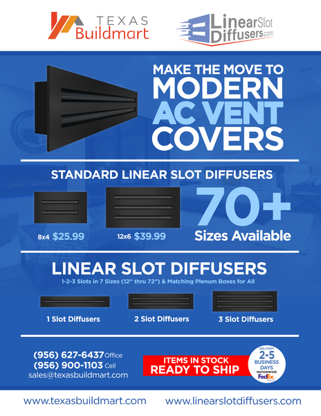 Brochure of 22x16 Modern Air Vent Cover Black - 22x16 Standard Linear Slot Diffuser Black - Texas Buildmart